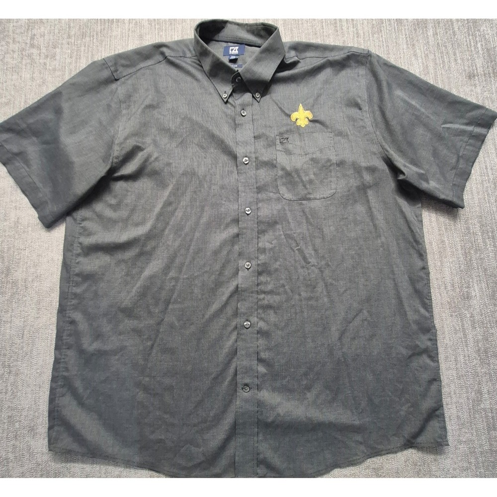 New Orleans Saints Cutter & Buck black checker short sleeve button up shirt XXXL